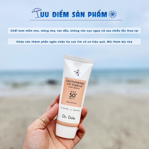 Kem chống nắng dưỡng trắng nâng tone Glutathione 70g Dr.dola (100ea)