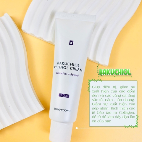 Kem trắng da mờ thâm nám BAKUCHIOL RETINOL TOSOWOONG 50g (84ea)