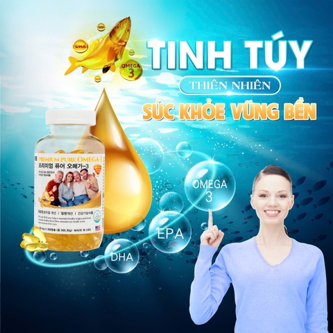 Viên Uống Dầu Cá Omega-3 Gia Đình Premium Pure 300 viên bổ sung EPA và DHA giúp khoẻ tim, sáng mắt, minh mẫn mỗi ngày