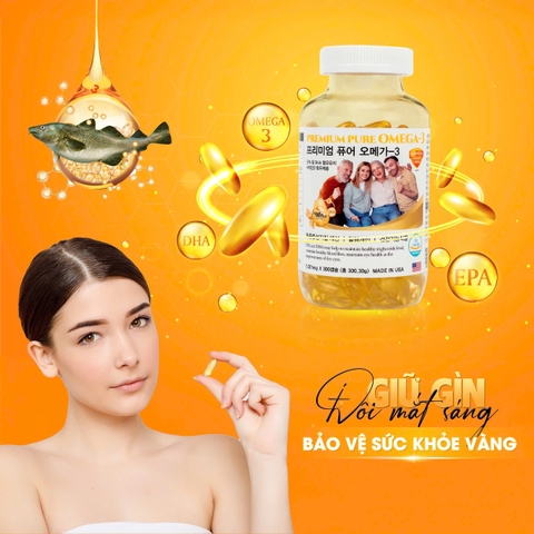 Viên Uống Dầu Cá Omega-3 Gia Đình Premium Pure 300 viên bổ sung EPA và DHA giúp khoẻ tim, sáng mắt, minh mẫn mỗi ngày