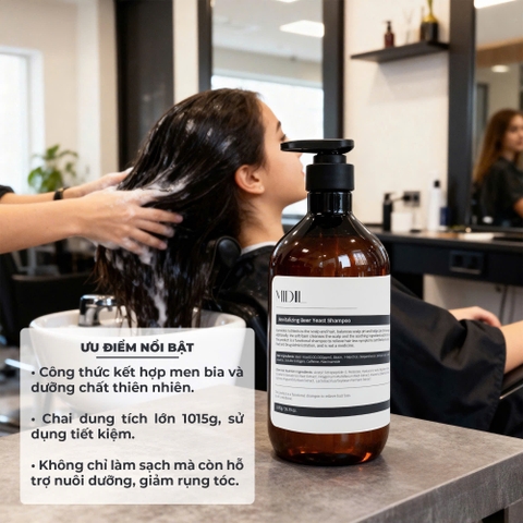 Dầu gội men bia ngăn rụng tóc MIDIL Revitalizing Beer Yeast Shampoo 1015g