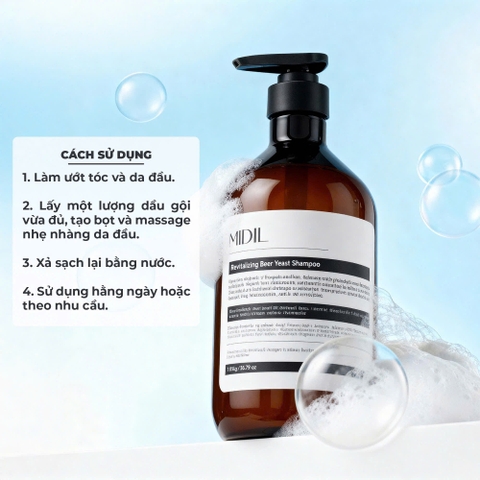Dầu gội men bia ngăn rụng tóc MIDIL Revitalizing Beer Yeast Shampoo 1015g