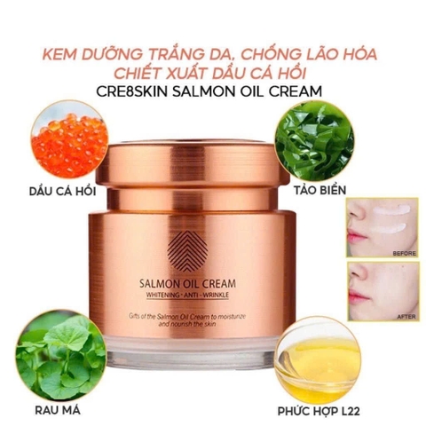 Kem Dưỡng Trắng Da, Chống Lão Hóa Dầu Cá Hồi Cre8skin Salmon Oil Cream 80g – Dưỡng Ẩm, Làm Mịn, Ngừa Thâm Nám