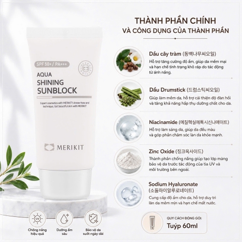 Kem Chống Nắng Dưỡng Ẩm Merikit Aqua Shining Sunblock SPF50+ PA+++ 60ml