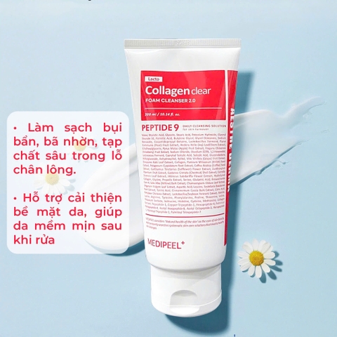 Sữa rửa mặt làm sạch và hỗ trợ tái tạo da Medipeel Lacto Collagen Clear Foam Cleanser 2.0 300ml