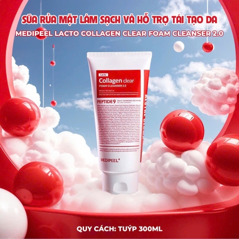 Sữa rửa mặt làm sạch và hỗ trợ tái tạo da Medipeel Lacto Collagen Clear Foam Cleanser 2.0 300ml