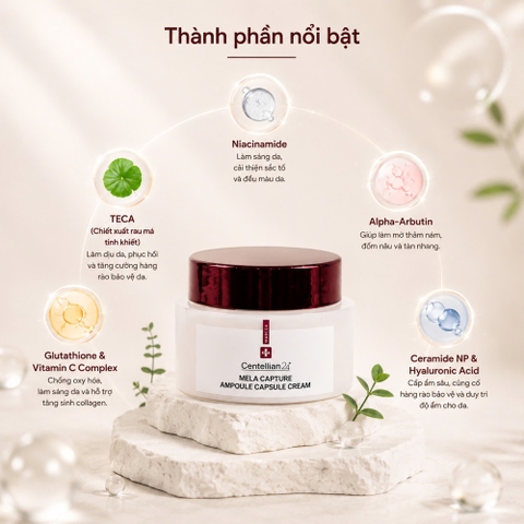 Kem dưỡng trắng mờ thâm Centellian24 Madeca Mela Capture Ampoule Capsule Cream