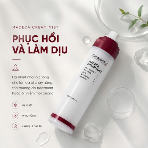 Nước hoa hồng dạng xịt dưỡng ẩm sâu Centellian 24 Madeca Cream Mist 120ml