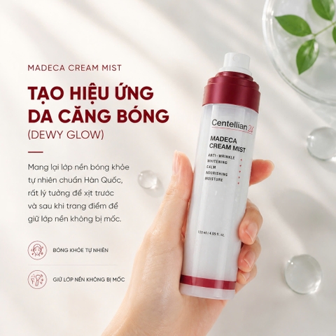 Nước hoa hồng dạng xịt dưỡng ẩm sâu Centellian 24 Madeca Cream Mist 120ml
