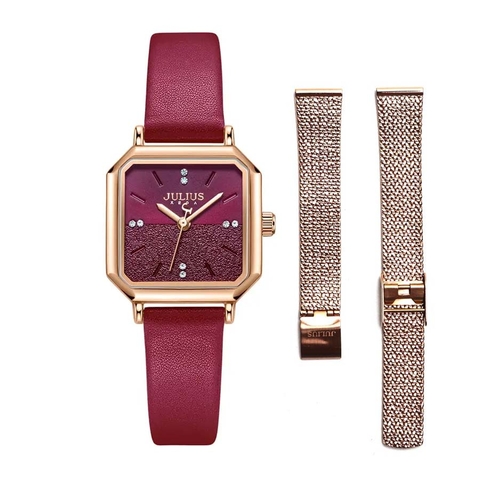 Combo Đồng Hồ Nữ JA-1370C + Tặng Kèm Dây Thép Julius Hàn Quốc  (Đỏ)