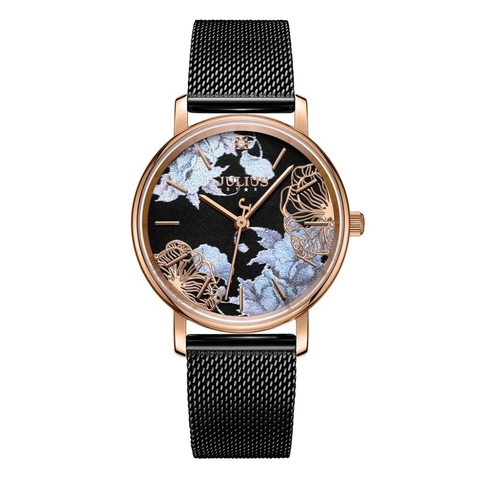 Đồng Hồ Dây Thép JS-033C Julius Hàn Quốc Đính kim cương (Đen)