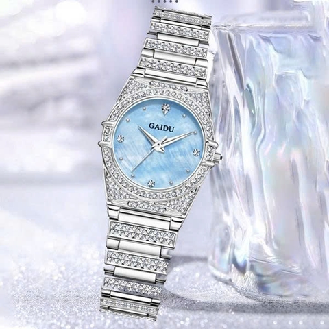 Đồng Hồ Nữ GAIDU KD-3003 Dây Thép (Xanh Xà Cừ)