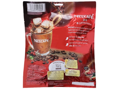 Cà phê rang xay hòa tan Nescafé 3in1 đậm đà hài hòa bịch đỏ 782g (46 gói x 17g)