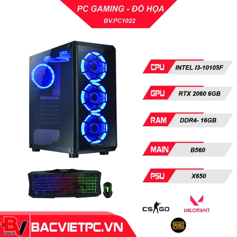 PC GAMING - ĐỒ HỌA INTEL CORE I3-10105F | RAM 16GB | RTX 2060 | SSD240G