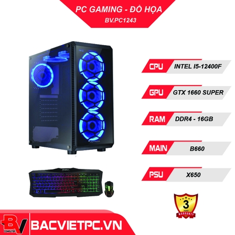 PC GAMING - ĐỒ HỌA INTEL I5-12400F | RAM 16GB | GTX 1660SUPER MỚI | SSD 240GB