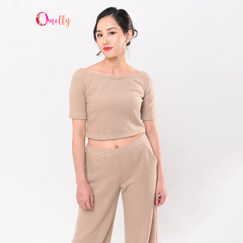 Set đồ thun len tăm màu be sang chảnh freesize phong cách tối giản