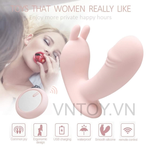 Quần lót rung điều khiển từ xa tai thỏ hình dương vật
