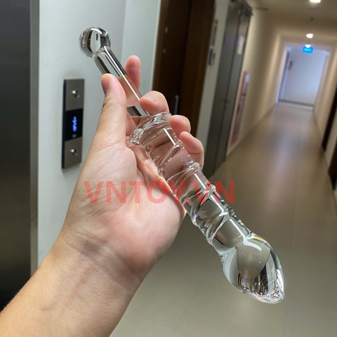 Dương vật giả thủy tinh cao cấp massage điểm G có tay cầm dài