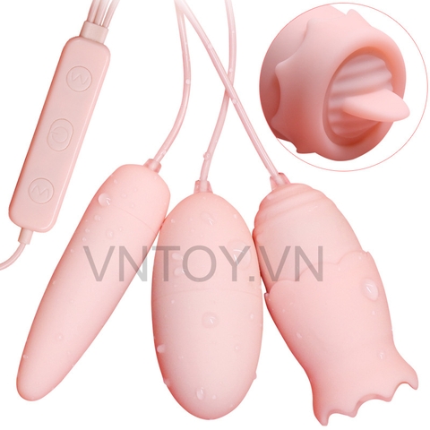 Trứng rung tình yêu 3 đầu có lưỡi liếm cắm USB