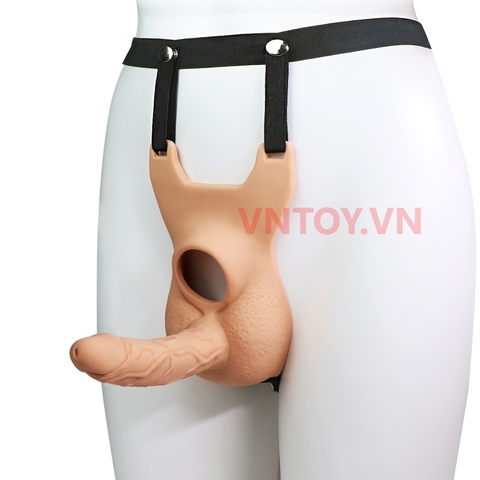 Quần silicon gắn 2 dương vật giả đeo hông rung 10 chế độ
