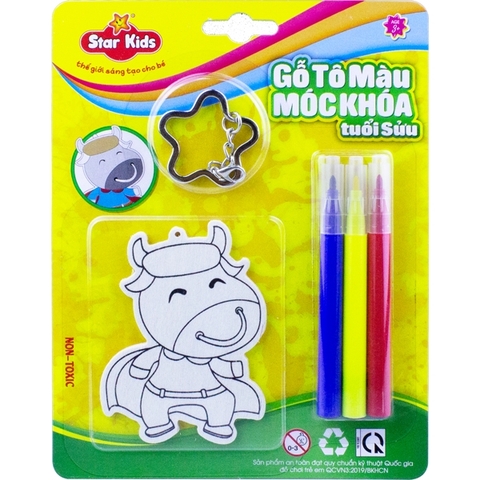 Gỗ tô màu móc khoá tuổi Sửu