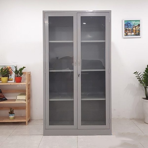 Tủ Sắt Văn Phòng, Tủ Tài Liệu Sắt 2 Cánh Kính L1000 x W450 x H1830mm