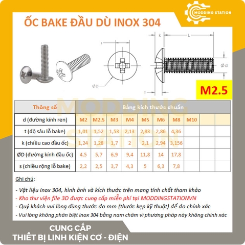 Ốc Bake đầu dù M2.5