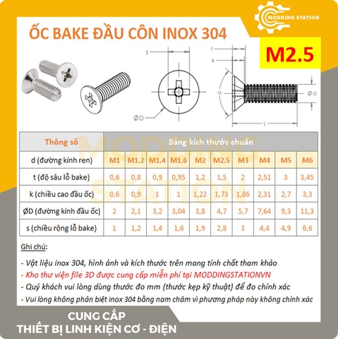 Ốc Bake đầu côn M2.5