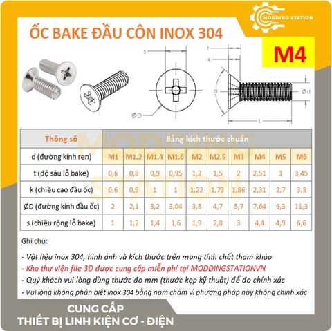 Ốc Bake đầu côn M4