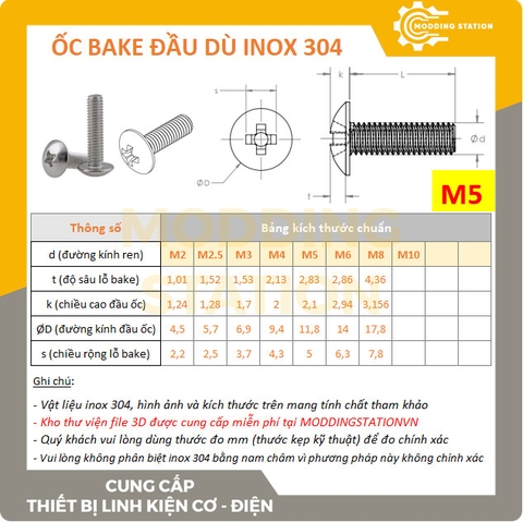 Ốc Bake đầu dù M5