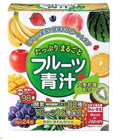 Bột mầm lúa mạch Aojiru trái cây 72g - Nhật Bản (24 gói) - Làm đẹp da, thanh lọc làm mát, chống táo bón