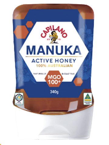 Mật ong Manuka active honey Capilano 100+ Úc (340g) - Vết thương chóng lành, Giảm vẩy nến, viêm loét, nấm da, Giảm mụn trứng cá