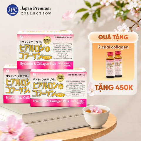 Combo 3 Nước uống Collagen & Hyaluron Fine Japan Plus 5.250mg (Hộp 10 chai x 50ml)