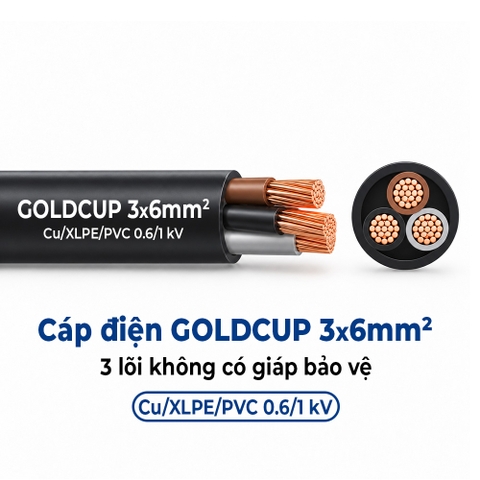 Cáp điện 3 lõi không có giáp bảo vệ GOLDCUP 3×6 – Cu/XLPE/PVC 0,6/1kV