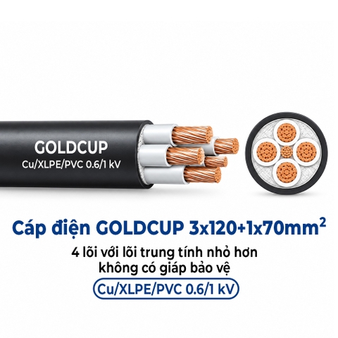 Cáp Điện GOLDCUP 3×120 + 1×70mm² – 4 Lõi Trung Tính Nhỏ Hơn Cu/XLPE/PVC 0,6/1kV