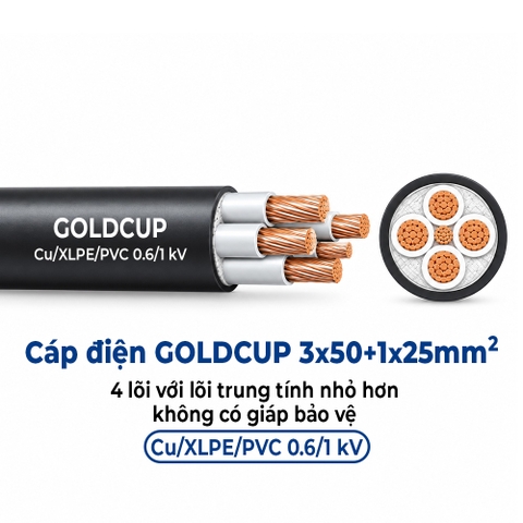 Cáp Điện GOLDCUP 3×50 + 1×25mm² – 4 Lõi Trung Tính Nhỏ Hơn Cu/XLPE/PVC 0,6/1kV
