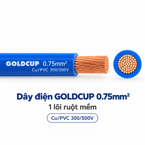 Dây Điện GOLDCUP 0.75mm² 1 Lõi Ruột Mềm Cu/PVC – Dây Đồng Bọc PVC 300/500V