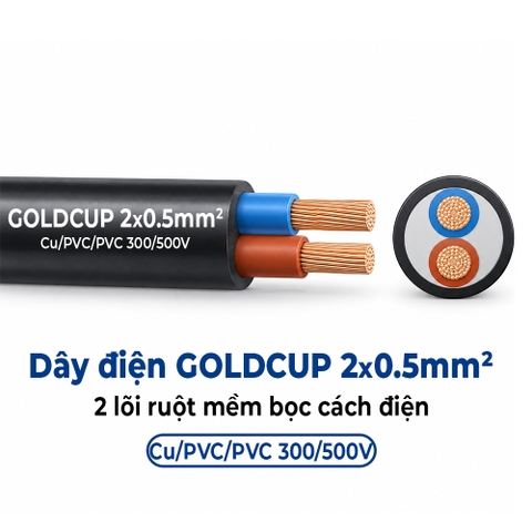 Dây Điện GOLDCUP 2 Lõi Ruột Mềm Bọc PVC 2×0,5mm² Cu/PVC/PVC 300/500V
