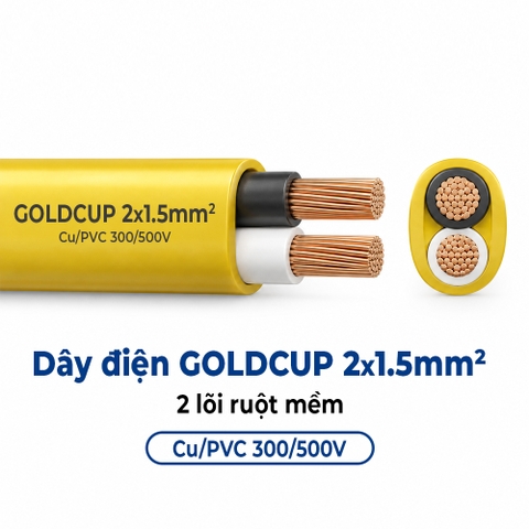 Dây Điện GOLDCUP 2 Lõi Ruột Mềm Dạng Ô Van 2×1,5mm² Cu/PVC/PVC 300/500V