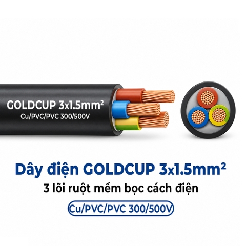 Dây Điện GOLDCUP 3 Lõi Ruột Mềm Bọc PVC 3×1,5mm² Cu/PVC/PVC 300/500V