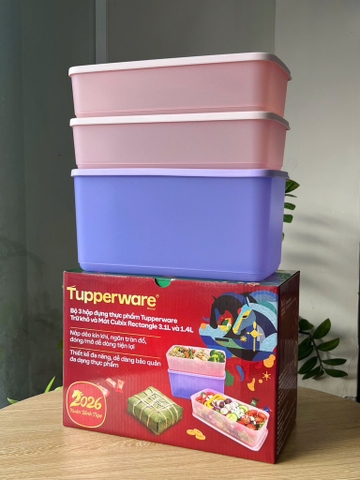 Bộ 3 Hộp Trữ Mát Tupperware Cubix Rectangle 3.1L và 1.4L - New Tupperware