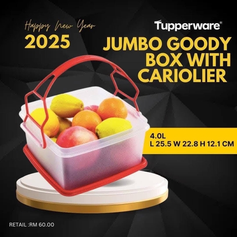 Tuptrung - Hộp trữ mát vuông nắp đỏ có quai xách 4L Jumbo Goody Box With Cariolier