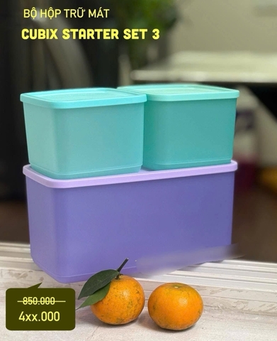 Bộ 3 Hộp Tupperware Trữ Mát Cubix Starter  3.1L & 1L - New Tupperware