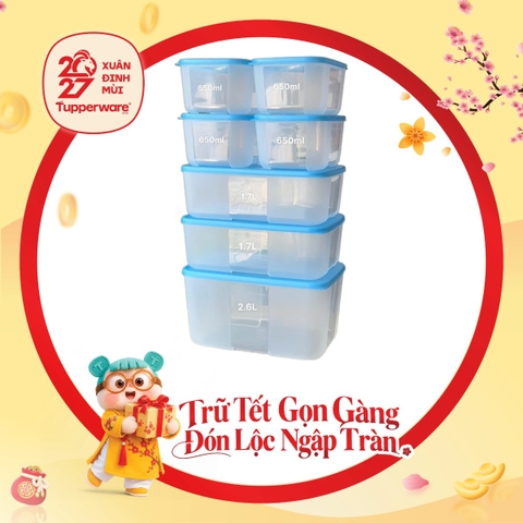 Bộ 7 Hộp Trữ Đông Tupperware 2.6L, 1.7L, 650ml - Nắp Xanh (Mẫu 2)