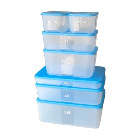 Bộ 7 Hộp Trữ Đông Tupperware 5.6L, 3.1L, 2.6L, 1.7L, 1.2L, 650ml - Nắp Xanh (Bộ 2)