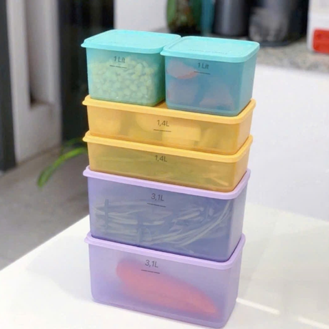 Tuptrung - Bộ 6 hộp trữ mát màu xanh vàng tím dung tích 1L + 1.4l + 3.1L