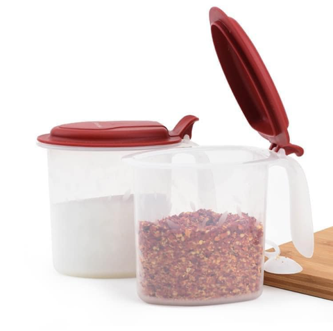 Set 2 Hộp Gia Vị Có Muỗng Nắp Bật 500ml Tupperware Salt N Spice (02 Hộp)