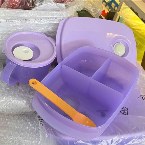 Bộ Hộp Cơm 3 Ngăn Màu Tím - Tupperware Trung Chính Hãng