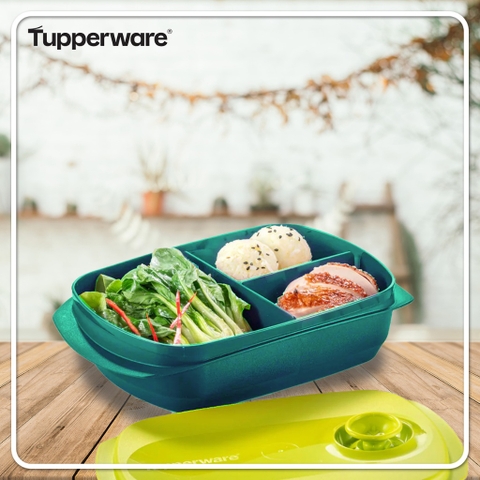 Hộp Cơm Tupperware 1L - 3 Ngăn quay LVS - Màu xanh cốm - Tupperware Malaysia Chính Hãng