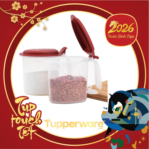 Bộ 2 Hộp Gia Vị Tupperware Salt N Spice 500ml  - Có Muỗng Nắp Bật - Tupperware Chính Hãng